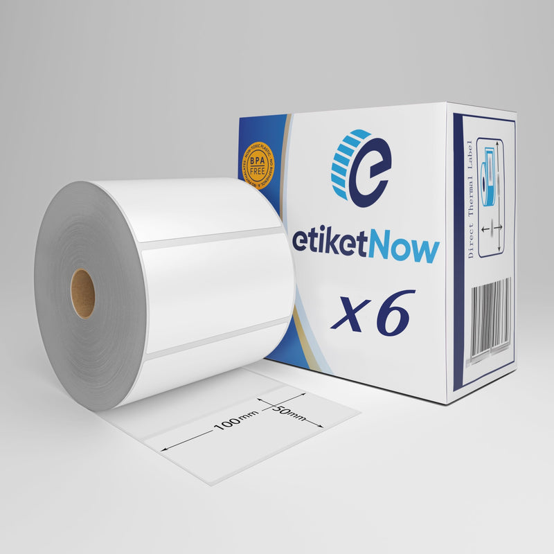 6 tekercs Zebra 87000 kompatibilis címke, 100 mm x 50 mm, 1300 címke, 25 mm-es mag, állandó, fehér